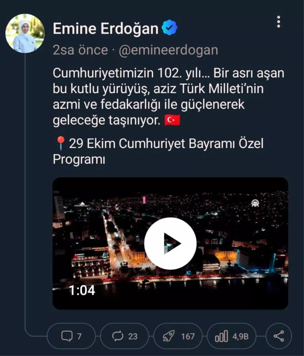 emine erdogan cumhuriyetimizin 102 yili bir asri asan bu kutlu yuruyus aziz turk milletinin azmi ve fedakarligi ile guclenerek gelecege QR9uTR3q.jpg